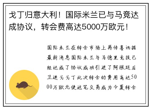 戈丁归意大利！国际米兰已与马竞达成协议，转会费高达5000万欧元！